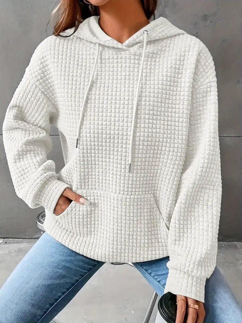 Plus Size Women's Cozy Waffle Knit Hoodie Comfortable Drawstring Hood and Roomy Pockets for Casual Comfort