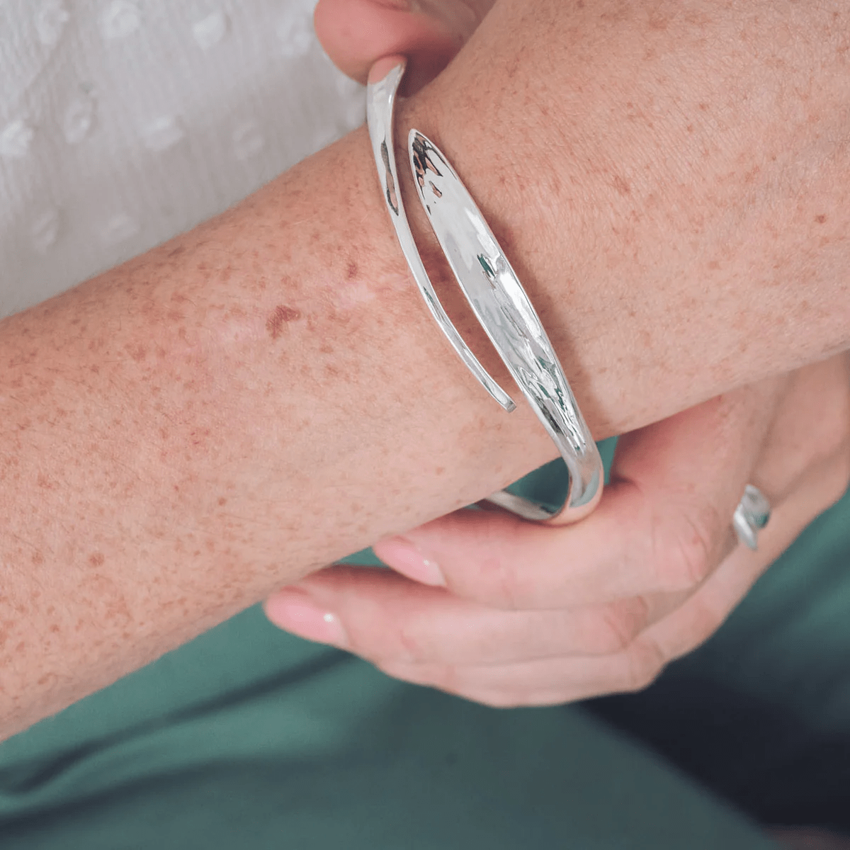 Handmade Morgan Silver Bangle Elegant Crossover Design