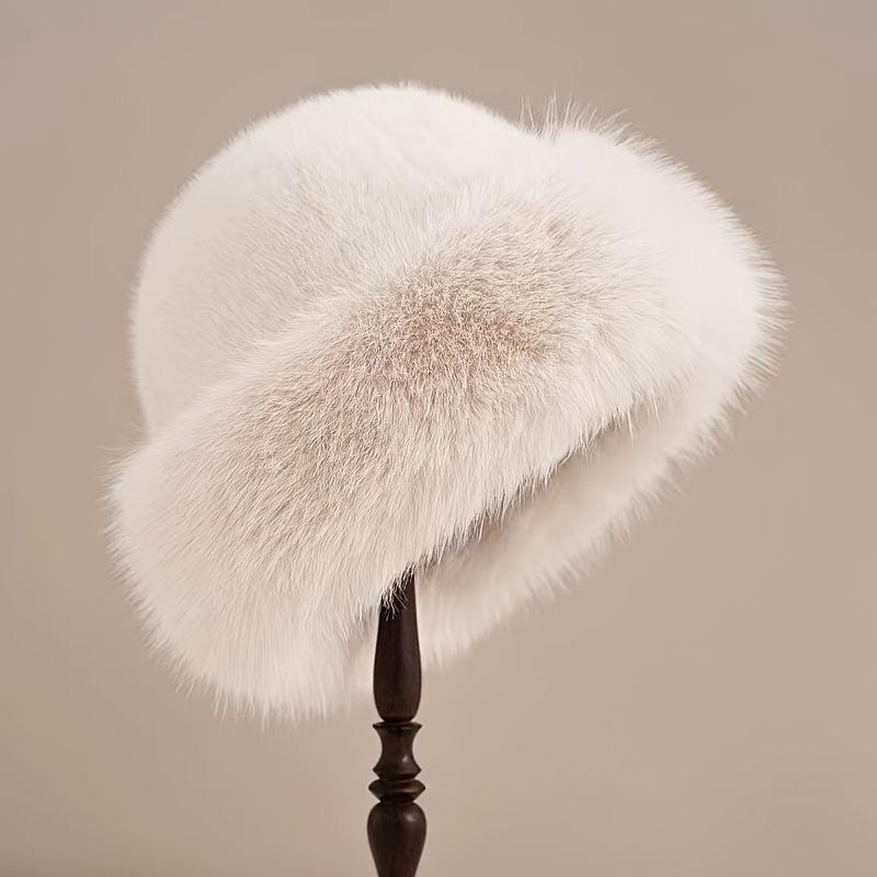 Luxurious Large Faux Fur Hat Soft & Warm with Thick Faux Fox Fur Trim and Adjustable Fit for Elegant Winter Style