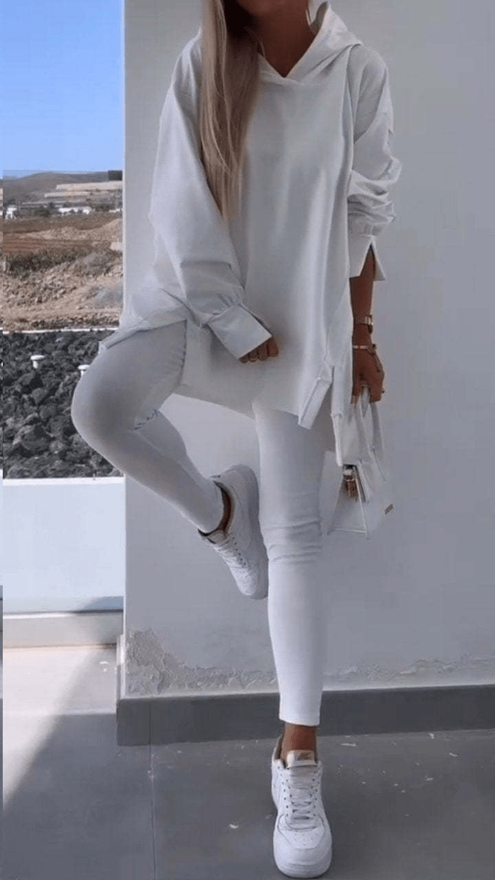 Stylish Two Piece Slit Hooded Sweatshirt Set