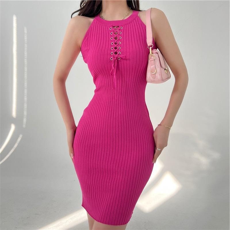 YuooMuoo Chic Fashion Sexy Bandage Knitted Bodycon Mini Dress with Package Hips, Slim Elastic Fit for Summer Parties